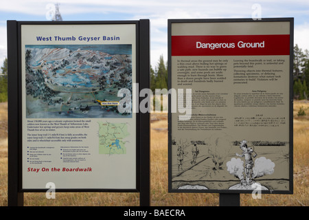 Gefährliches Terrain Zeichen Yellowstone West Thumb Geyser Basin Stockfoto