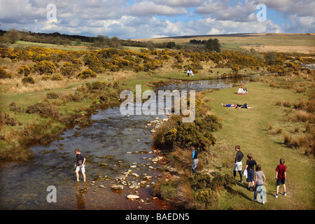 Fluß Plym gesehen von Cadover Brücke auf Dartmoor, Devon, England. Stockfoto