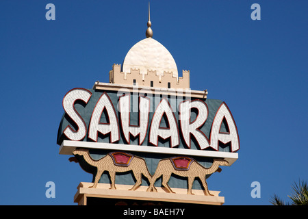 Nahaufnahme von der Sahara Hotel und Casino Neon melden Sie Las Vegas Boulevard Las Vegas Nevada, Usa Stockfoto