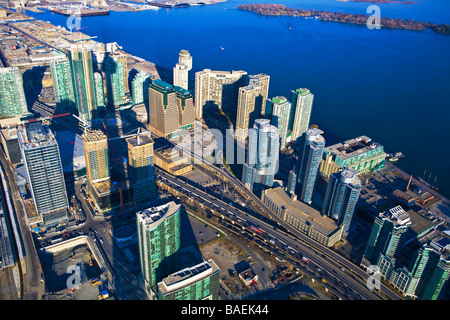 Toronto Harbourfront und Toronto Islands vom CN Tower Toronto Ontario Kanada Stockfoto