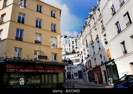 Paris Frankreich, Street Scene, Immobilien, Wohnung Gebäude" Wohnen leere Straße Montmartre, Abesses, lokalen Nachbarschaften Stockfoto