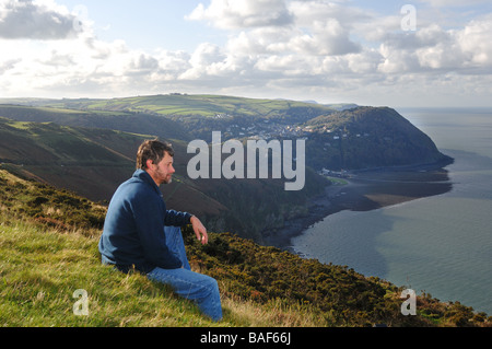 North Devon Coast Blick vom Vorland in Richtung Lynton und Lynmouth Stockfoto