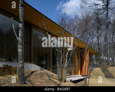 Karuizawa, Japan, Atelier Bow-Wow, Haus, Haus Kran Kran Außenansichten. Stockfoto