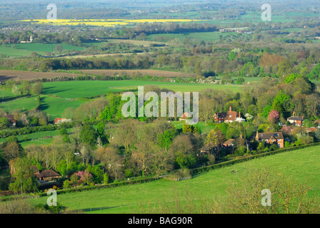 Blick von der South Downs Blick über englische Landschaft in West Sussex in der Nähe von Ditchling und Brighton Engalnd UK Stockfoto