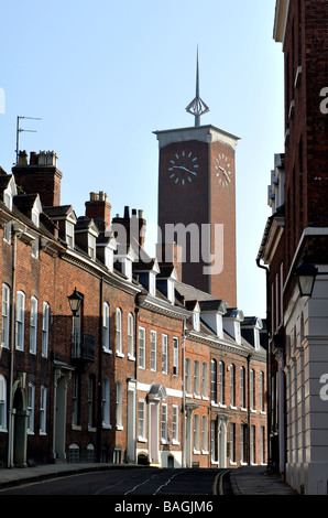 St.Johns Hill und Uhrturm, Shrewsbury, Shropshire, England, UK Stockfoto