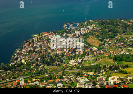 Blick auf Montreux-Clarens am Genfer See, Waadt, Schweiz Stockfoto