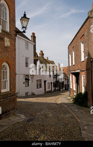 Gepflasterten Straße in Rye, East Sussex, England Stockfoto