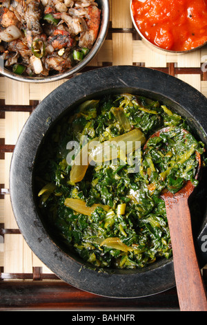 Saag Bhaji ist eine vegetarische Köstlichkeiten frisch gehackten Spinat gekocht mit Gewürzen und Zwiebeln vom östlichen Teil von Nordindien Stockfoto