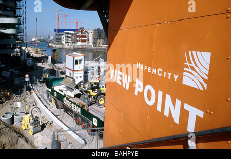 21. April 2009 - Blick auf die Baustelle Elbphilharmonie (Opernhaus) von Hamburg Hafencity-Aussichtspunkt. Stockfoto