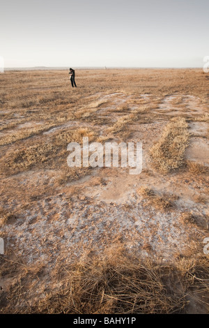 Das Bett eines einst blühenden Sees im Jahr 1999 von Klima Wandel induzierte Trockenheit in der Nähe von Dongsheng, Nordchina getrocknet Stockfoto