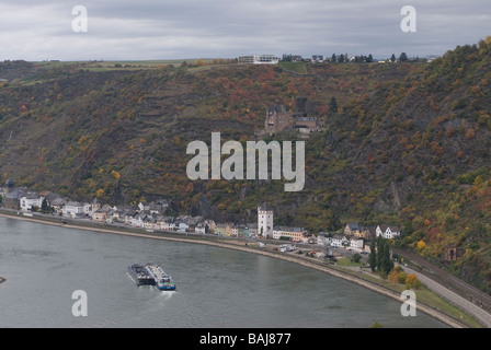 Ansicht für das Rheintal im späten Herbst Loreley Deutschland Stockfoto