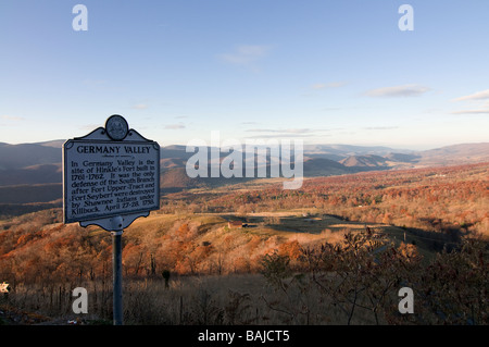 Informationstafel über Deutsch-Tal in Allegheny Mountains West Virginia Vereinigte Staaten von Amerika Stockfoto