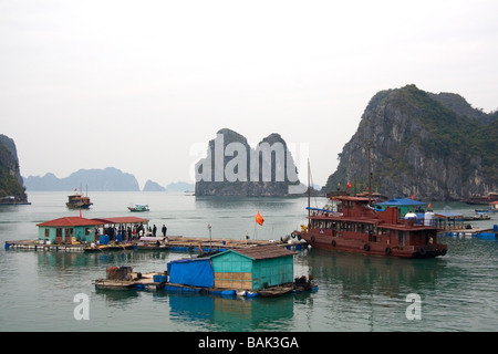 Schwimmendes Dorf in Ha Long Bay Vietnam Stockfoto
