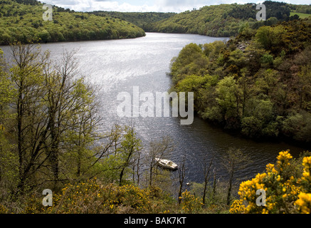 Lac Guerledan Cote d ' Armor Bretagne Blick nach Westen Stockfoto