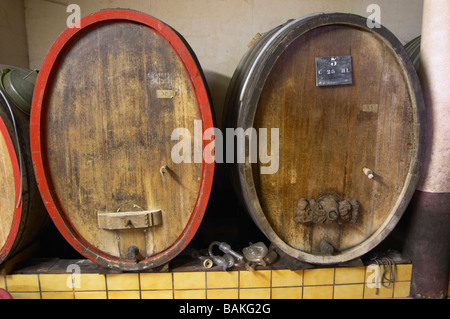 hölzernen Bottiche Dom Paul Zinck Eguisheim Elsass Frankreich Stockfoto