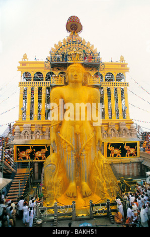 Indien, Bundesstaat Karnataka, Shravanabelagola, der wichtigste religiöse Ort des Jainismus, die Mahamastakabisheka ist der Kopf Stockfoto