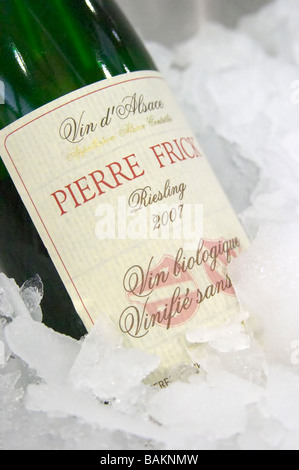 Eis Eimer Riesling 2007 Bio ohne Schwefel auf Label Domaine Pierre Frick Pfaffenheim Elsass Frankreich Stockfoto