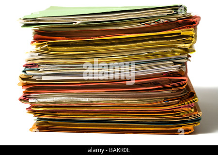 Stapel von gefüllte Aktenordner in verschiedenen Farben Stockfoto
