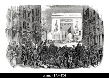 die Monster-Barrikade der Porte St. Denis Demonstration revoltierten Revolte Barrikaden Stadtspolizei 1848 Stockfoto