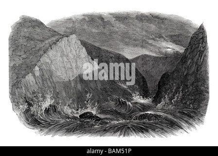 Platzen der Stausee Böschung schrecklichen Überschwemmung und Verlust des Lebens in Holmfirth 1852 Heidelbeere Stockfoto