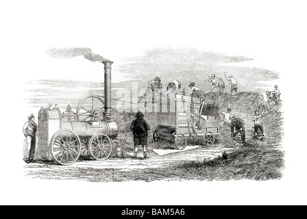 Hornsby tragbare Dampfmaschine und Dreschmaschine Feuerraum landwirtschaftliche 1851 Stockfoto