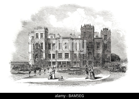 Hardwick Hall, Derbyshire Blumengarten Damhirschkuh Lea England krautige grenzt 1851 Stockfoto