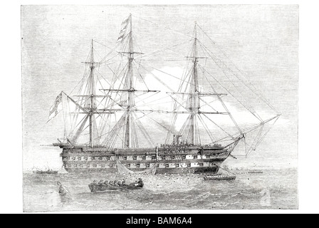 HMS Caesar Hände waschen zweite Baden Rohrleitungen lag ein 90-Kanonen Schraube angetrieben 2. 1853 gegründet und im Jahre 1870 Hand verkauft Stockfoto