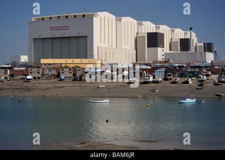 Walney Kanal und BAE Systems Submarine Solutions Gebäude. Furness, Cumbria, England, Vereinigtes Königreich, Europa. Stockfoto