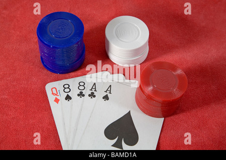 Toter Mann s Hand in ein Unentschieden oder Stud Poker Spiel Asse und Achter schwarze Asse und schwarze Achter Stockfoto