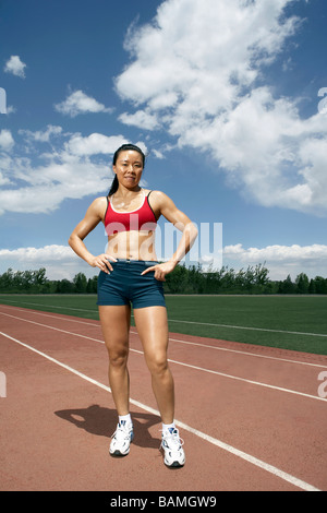 Porträt des Athleten stehen auf ein "Track" Stockfoto