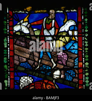 Canterbury Buntglas-Fenster Sämann Stockfoto