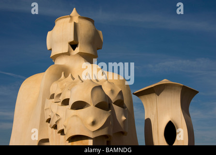 Gaudi Schornsteine Casa Milà La Pedrera Barcelona Stockfoto