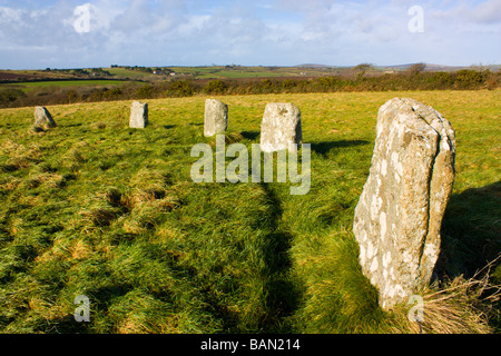 Merry Maidens Steinkreis in der Nähe von St Buryan Cornwall Stockfoto