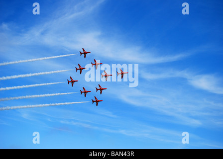 Royal Air Force Red Arrows Antenne Display Team in BAE Hawk Flugzeuge Stockfoto