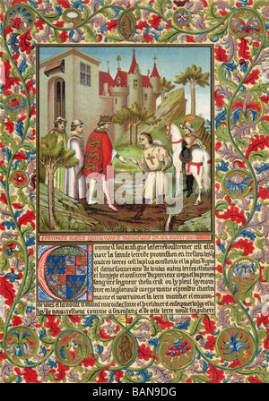 Guillaume de Mandeville, 3rd Earl of Essex, 1 Schöpfung, geboren? Starb 1189, trifft König Richard I. vor einem französischen Schloss. Stockfoto