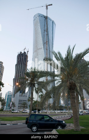 finanzielle Gebäude bei Sonnenuntergang an der Corniche in Doha Katar Stockfoto