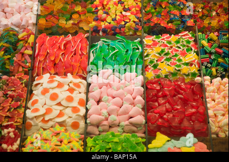 Candy Stall La Boqueria-Markt Barcelona-Katalonien-Spanien Stockfoto