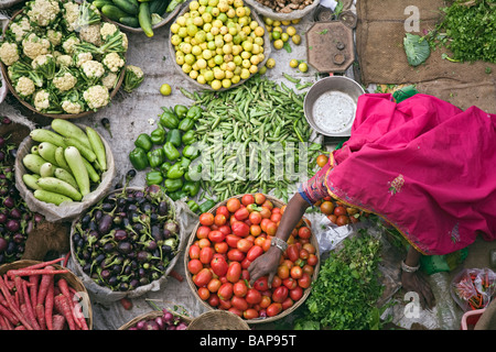 Gemüsemarkt Pushkar, Rajasthan, Indien Stockfoto