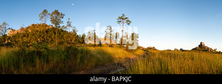 Einen Panoramablick über Mondaufgang über Felsformationen unter Dedza Berg - Flugfeld, Malawi, Afrika Stockfoto