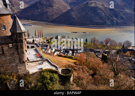 Bacharach und Rheinböllen vom Hügel über der Stadt Stockfoto