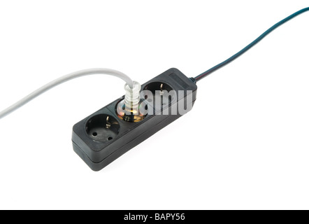 Energie Stecker verbinden Jack Steckdose Buchse Buchse Draht live Kabel Marmelade Nuss erhalten EURO SCHUKO Verbindungsleiste Stockfoto