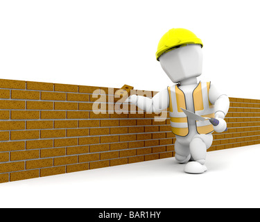 3D Rendern einer Person eine Mauer bauen Stockfoto