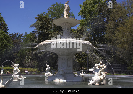 Brunnen in Forsyth Park, Savannah, Georgia, Vereinigte Staaten von Amerika Stockfoto