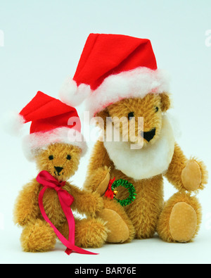 Zwei Mini-Vater (und Sohn) Weihnachten Teddy Bear (Mini tragen Sammlung) Stockfoto