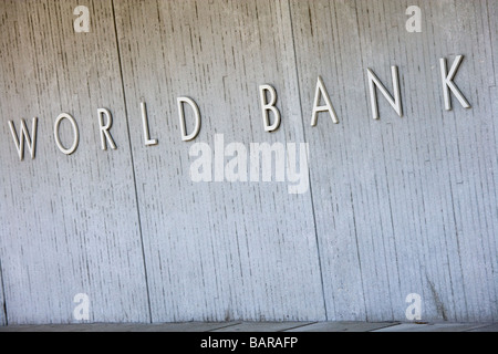 Die Weltbank Logo außerhalb H Gebäude. Weltbank Weltbank-Gruppe Zentrale Hauptsitz Gebäude außen. Washington DC. Stockfoto