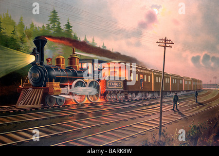 Nacht-Szene auf der New York Central Railroad., American Express Company speziellen express-Zug Stockfoto