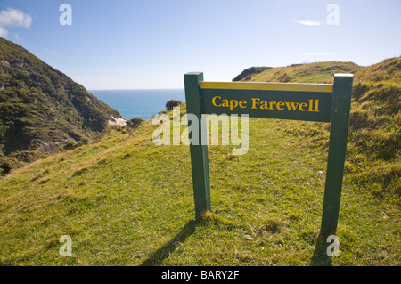 Zeichen für Cape Farewell Südinsel Neuseeland Stockfoto