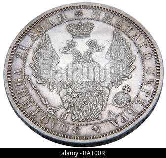 Alte russische Münze Rubel 1852 Jahr mit zwei leitete eagle Staatswappen Stockfoto