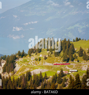 Zahnradbahn der Schynige Platte-Bahn hinunter in Richtung Wilderswil Schweiz Stockfoto