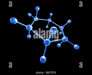 Molekülstruktur, Computer-Grafik. Atome werden als Kugeln und die Bande zwischen ihnen als Stangen angezeigt. Stockfoto